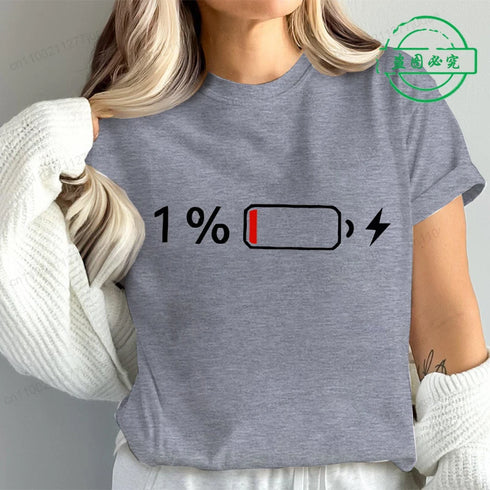 1% Battery Print Graphic Casual T-Shirt for Women