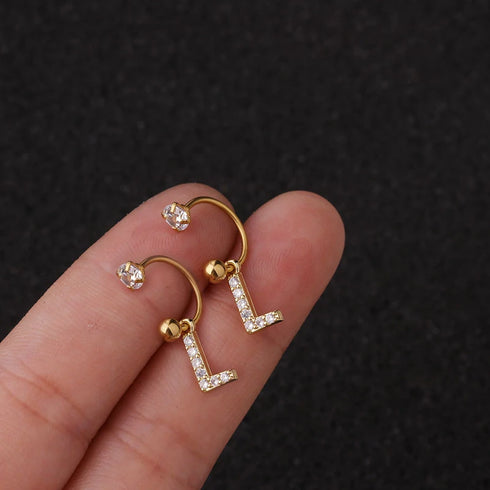 2PCS Stainless Steel Crystal Letter Ear Studs