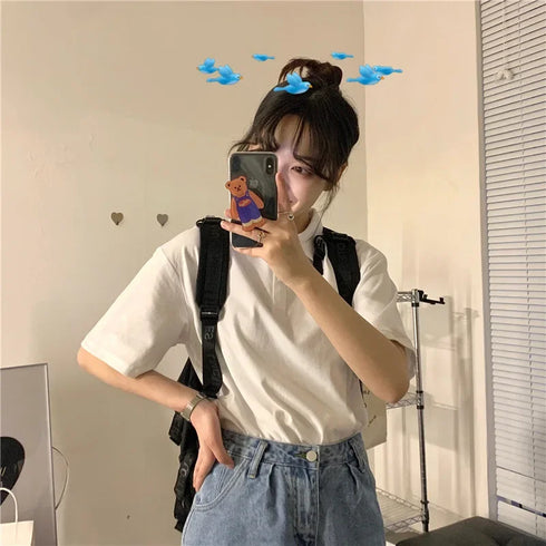 Summer T-shirt Mesh Ice Silk Breathable Short Sleeve Women's Shirt Collar Solid Color Polo Shirt Half Sleeve Women's Clothing