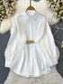 French-Inspired Cinched Waist Blouse in White
