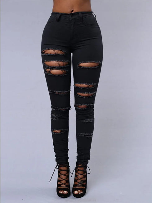 Women's Distressed High Waist Pencil Jeans