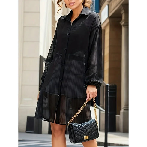 Plus Size Women's Button-Up Lapel Long Sleeve Shirt