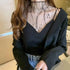 Sheer Lace Long Sleeve Turtleneck Top for Women
