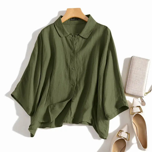 ZANZEA Elegant 3/4 Sleeve Lapel Neck Blouse for Women