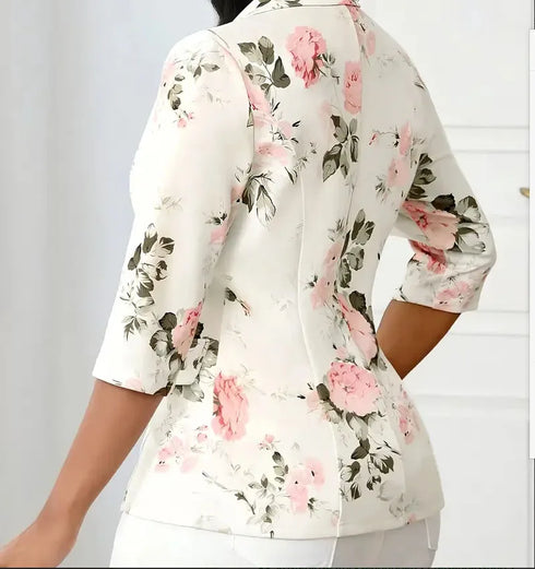 Floral Printed Autumn Blazer with Three Quarter Sleeves
