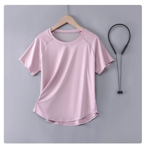 DRUR Women Sports T-shirt Short Sleeve Quick Dry Loose Compression Shirt Female Summer Fitness Sweatshirt Running Gym Tops New