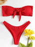 Women's Low Waisted Thong Bikini Bottoms - Red & White