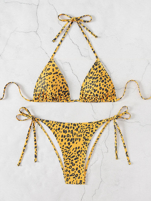 Floral Print Triangle Bikini Set with Brazilian Bottoms
