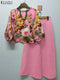 ZANZEA Autumn Floral Printed Blouse and Wide Leg Trousers Set