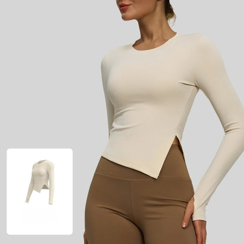 Long Sleeve O-Neck Yoga Top in Solid Colours