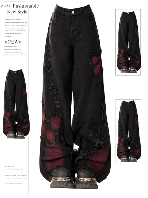 Women's Baggy Butterfly Jeans in Black
