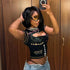 Hollow Out Black Crop Top with Letter Print