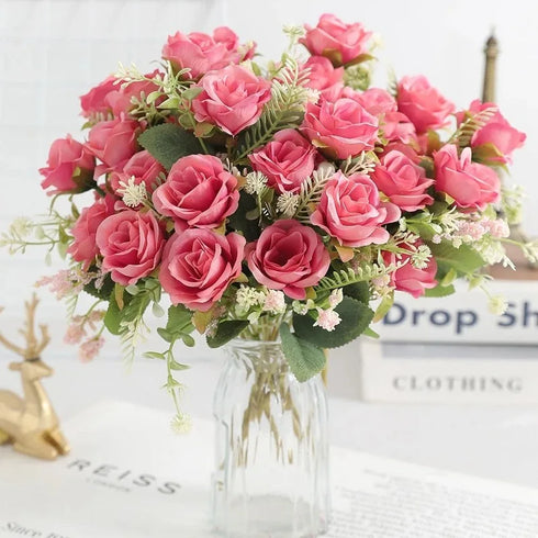 30cm White Silk Peony Bouquet with 5 Large Heads