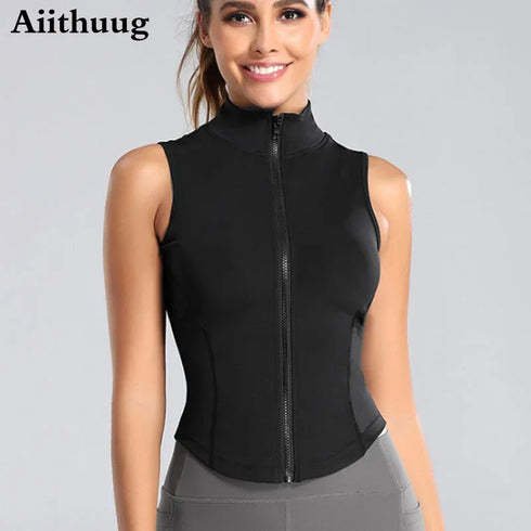 Aiithuug Athletic Zip Up Sleeveless Sweat Vest Jacket