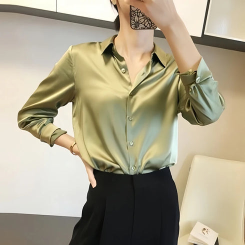 Elegant Satin Finish Long Sleeve Blouse for Women