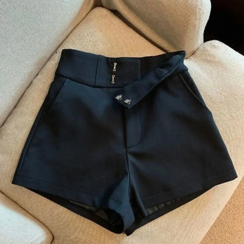 Women's Black High Waisted A-Line Casual Shorts