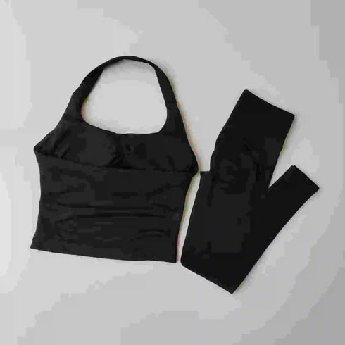 Seamless Women's Sports Fitness Set with High-Waisted Leggings