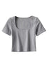 Square Neck Rib Crop T-shirt for Summer Casual Wear
