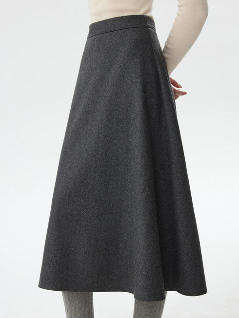 Wool High Waisted A-line Skirt for Women