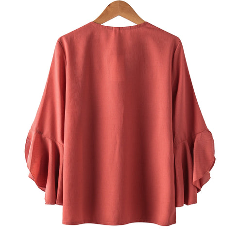Ruffled Sleeve Chiffon Blouse for Women