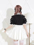 Noemi Inspired Ruffle Bow Top - Japanese Dark Femme Off-Shoulder Blouse, Lace Trim Bell Sleeve Shirt for Yami Kawaii & Lolita