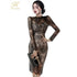 H Han Queen Autumn See Through Lace Pencil Dress Elegant Women