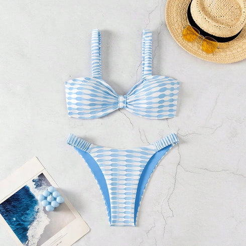 Blue Striped Two-Piece Bikini Set