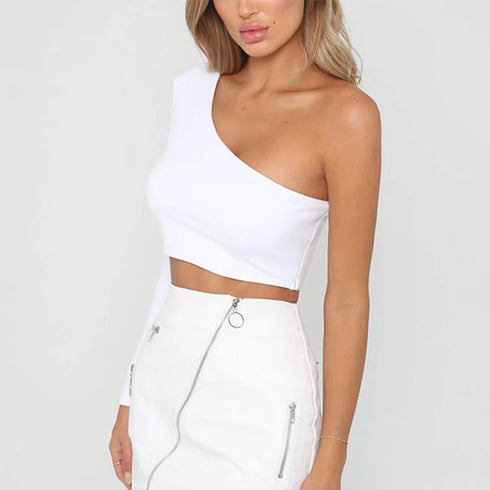One Shoulder White Crop Top for Women