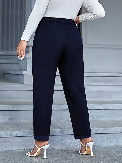 Navy Plus Size Straight Leg Casual Pants