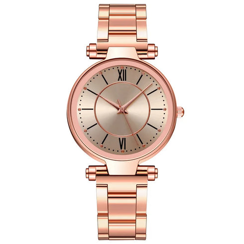 Luxury Rose Gold Stainless Steel Quartz Watch for Women
