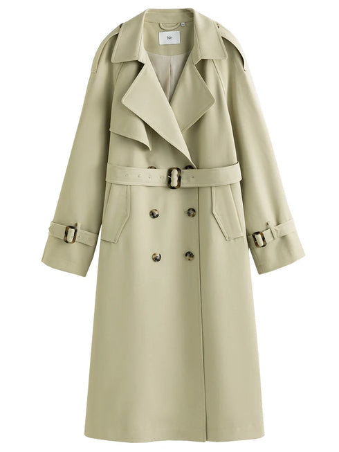 Classic Double-Breasted Mid-Length Trench Coat for Women