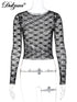 Dulzura Long Sleeves See Through Lace Crop Top For Women