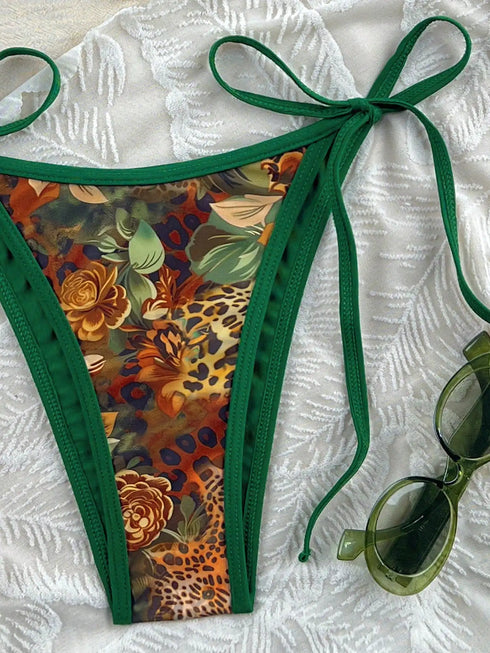 Green Border Leopard Print Bikini Swimsuit