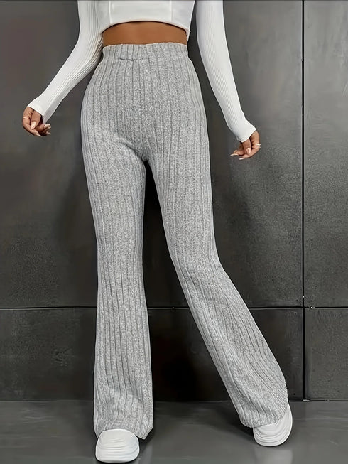 Women's Plus Size Ribbed Flare Leg Pants - Grey