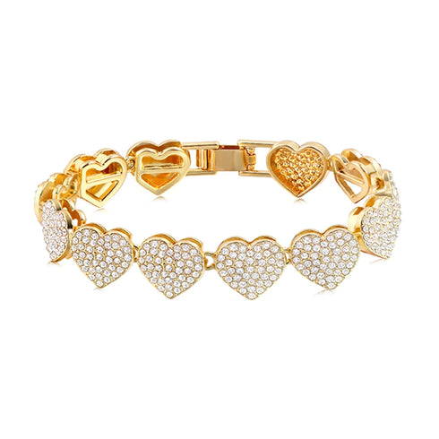 Iced Out Crystal Heart Tennis Miami Cuban Link Chain Bracelet