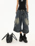 High Waist Vintage Blue Denim Cargo Pants