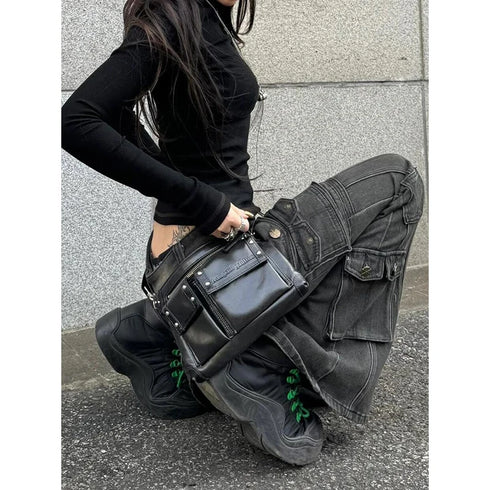 SHECI Black Low Waist Cargo Jeans