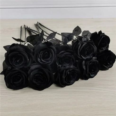 5pcs Silk Black Rose Artificial Flower Heads