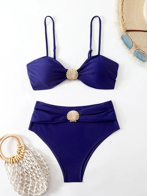 High Waist Bandeau Bikini Set in Purple