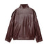 MUJER Black Faux Leather Bomber Jacket for Women