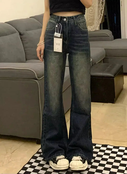 High Waist Straight Fit Denim Jeans for Women
