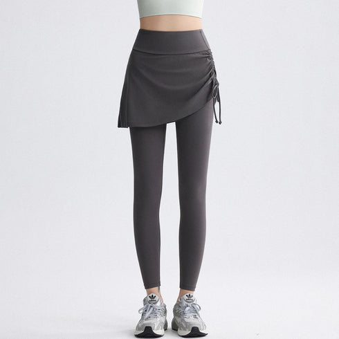 2 in 1 High Waisted Yoga Pants with Side Drawstring