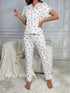 Heart Print Lace Trim Pyjama Set for Women