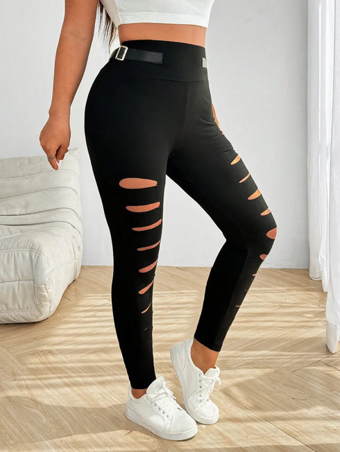 Plus Size High Waist Hollow Out Sports Pants