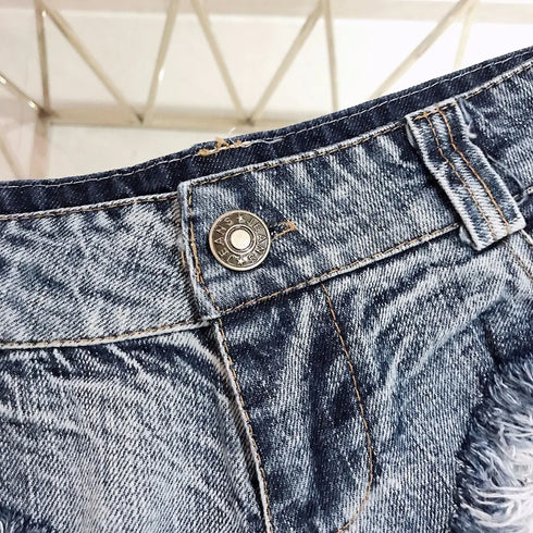 Low Waist Tassel Denim Shorts for Women