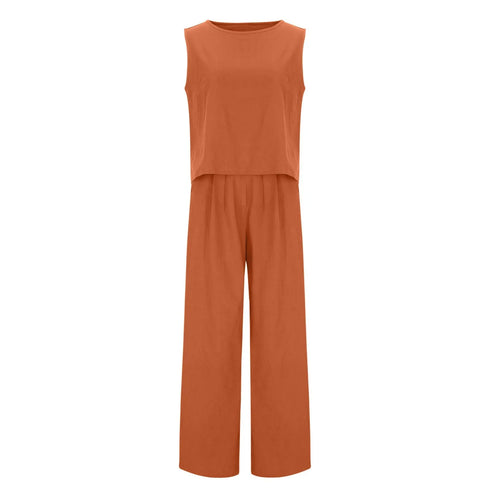 Women's Cotton Linen Sleeveless Top and Wide Leg Pants Set
