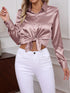 Elegant Turn-down Collar Button-front Satin Long Sleeve Women's Shirt for Daily Commute And Business Casual Wear