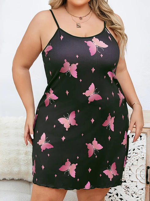 Butterfly Print Spaghetti Strap Nightgown