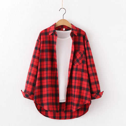 Plaid Flannel Shirt for Women - Casual Long Sleeve Top