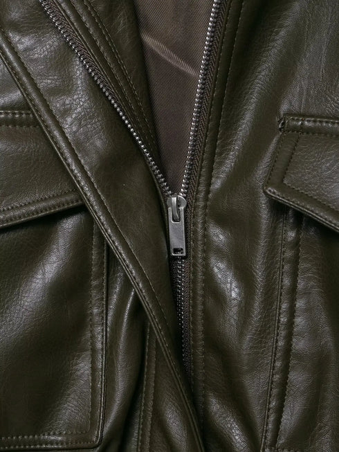 Chic Faux Leather Jacket for Women - Casual Long Sleeve